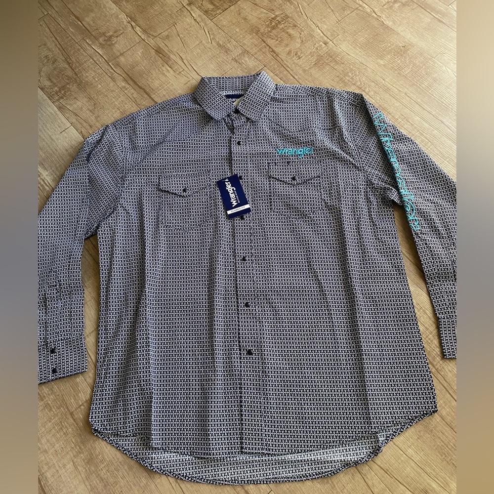 Wrangler Men's Logo Geo Print Long Sleeve Western Pearl Snap Shirt - 112318501